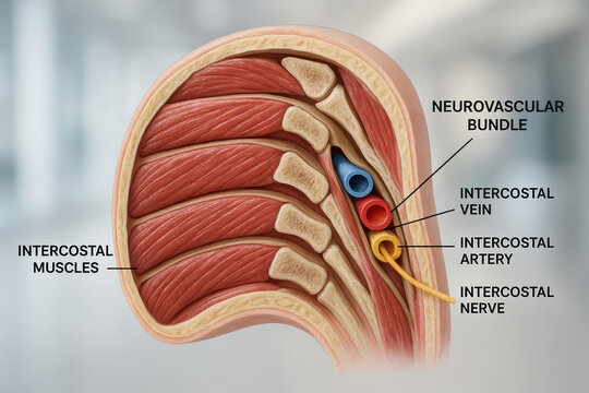 Intercostal Muscles and Neurovascular Bundle Anatomy Illustration