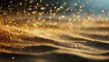Golden glitter, shimmering sand, soft waves of light