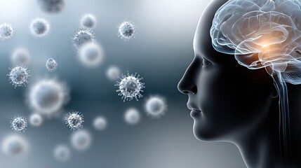 Obraz premium Close-up of a person's profile showing neural connections and energy waves, highlighting brain activity