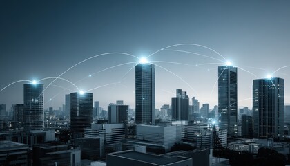Smart City Network, Global Connections, Data Flow Concept
