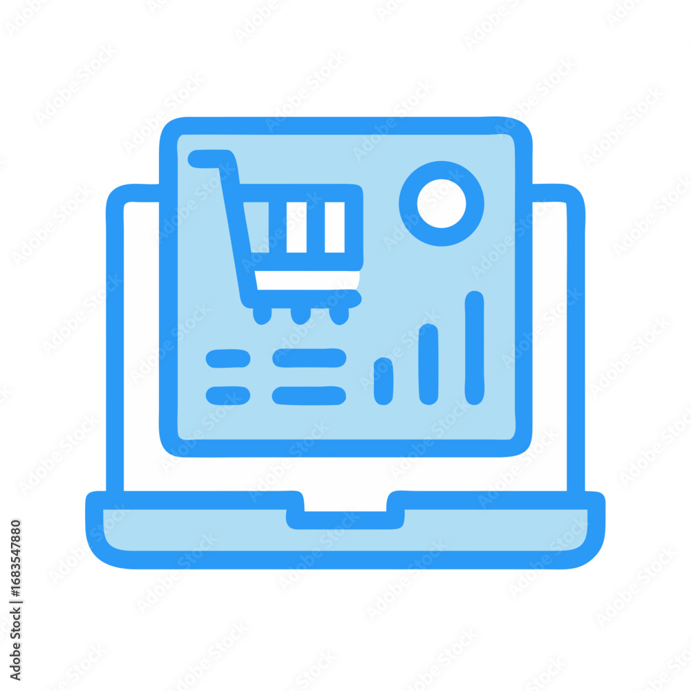 Poster laptop displaying shopping cart and data analysis on screen