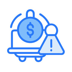 A simple vector icon depicting financial risk on a cart