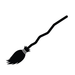 Black witch broomstick on white background magic flying