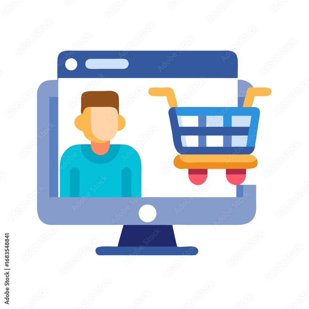 Aufkleber online shopping concept displayed on computer screen with user
