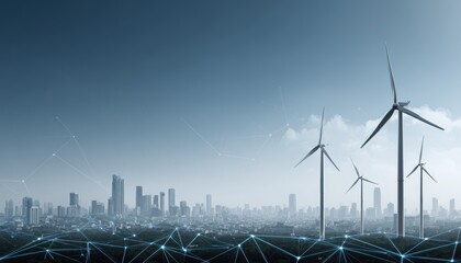 Sustainable Energy: Wind Turbines & City Skyline