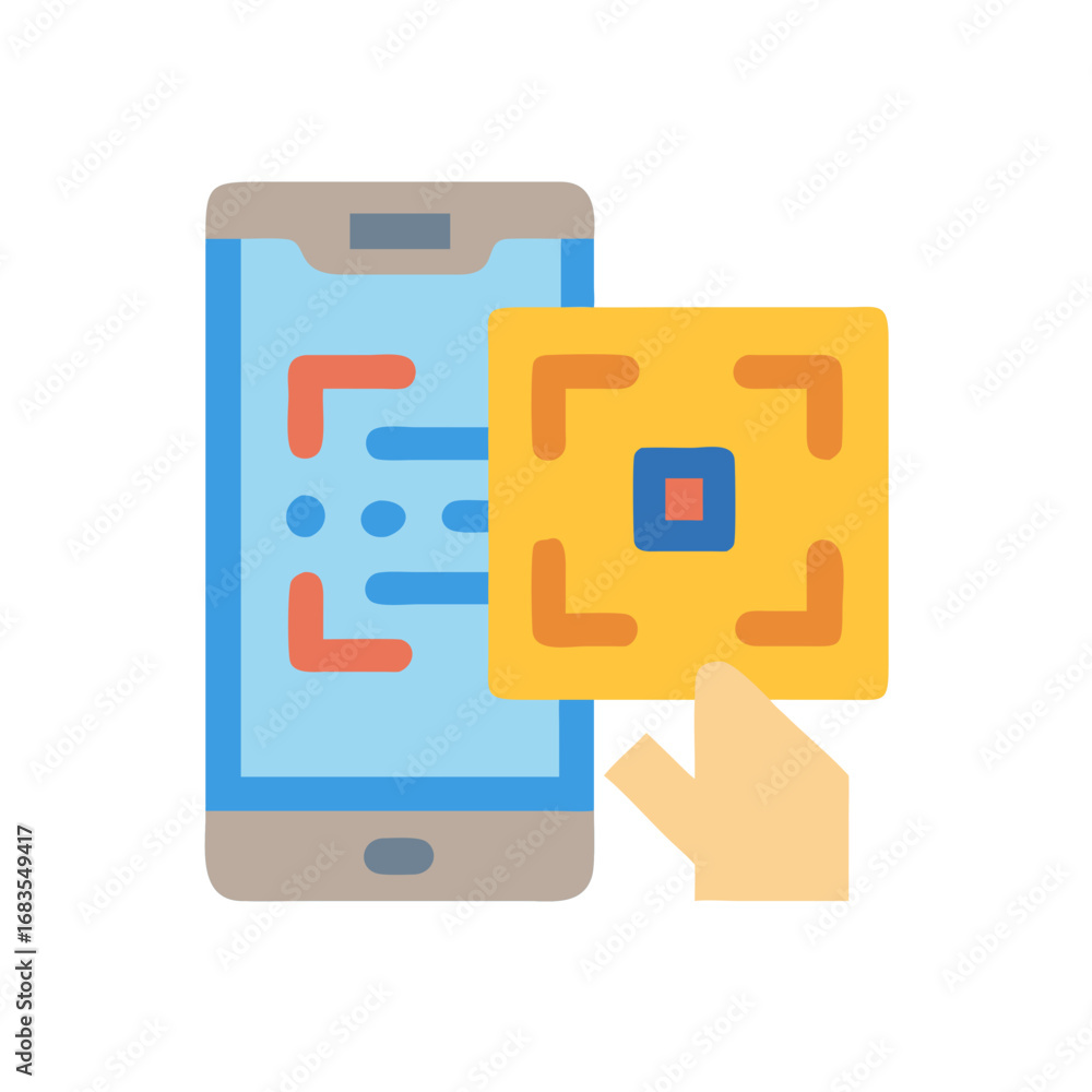 Aufkleber hand using mobile phone to scan a document icon