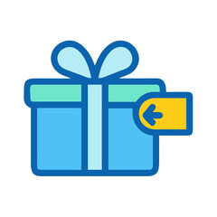 Flat vector gift box with return or refund sign