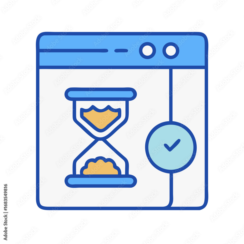 Poster web loading with sand timer and checkmark icon