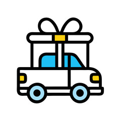 Stylized black vehicle illustration with light blue and yellow accents