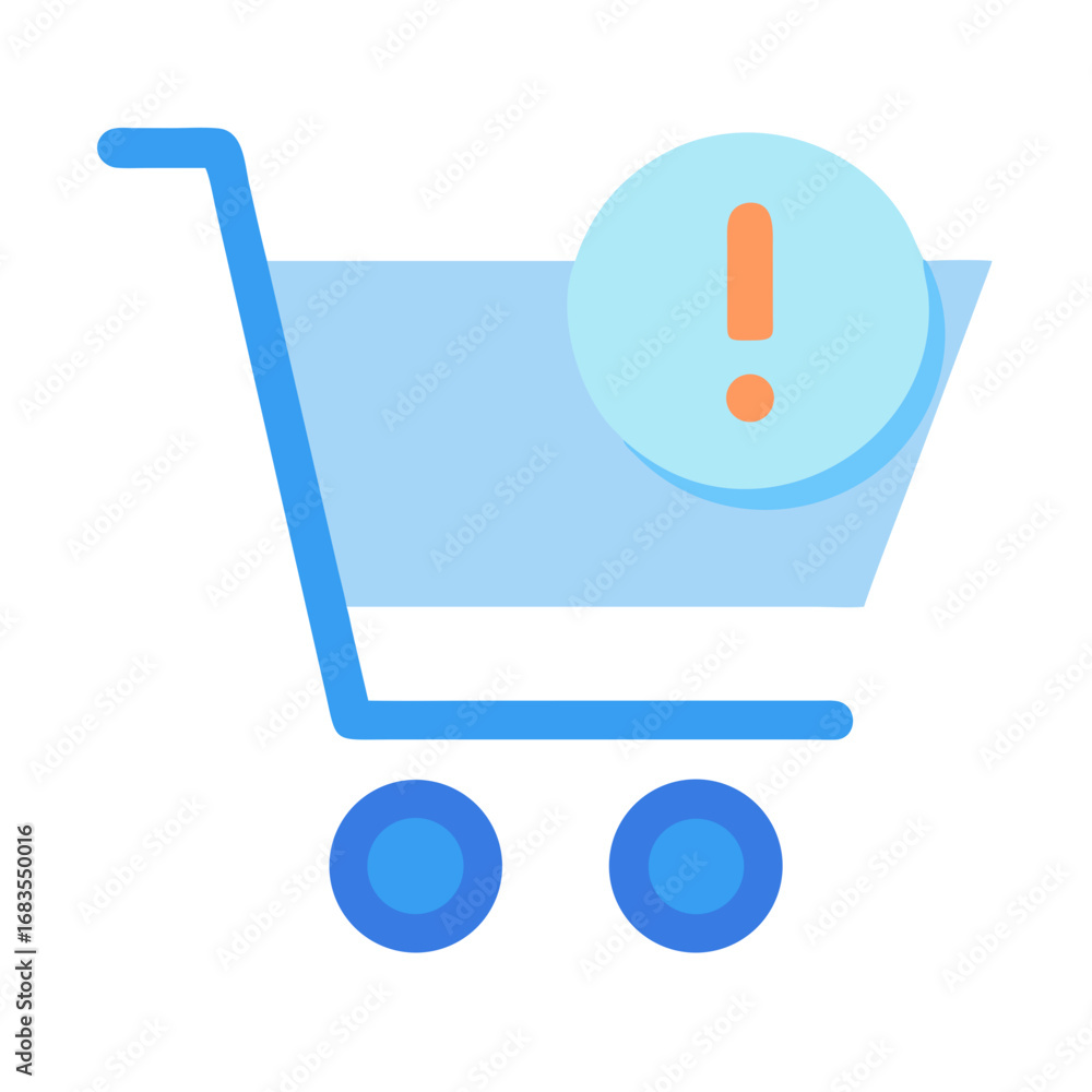 Poster shopping cart with exclamation mark indicates a product error