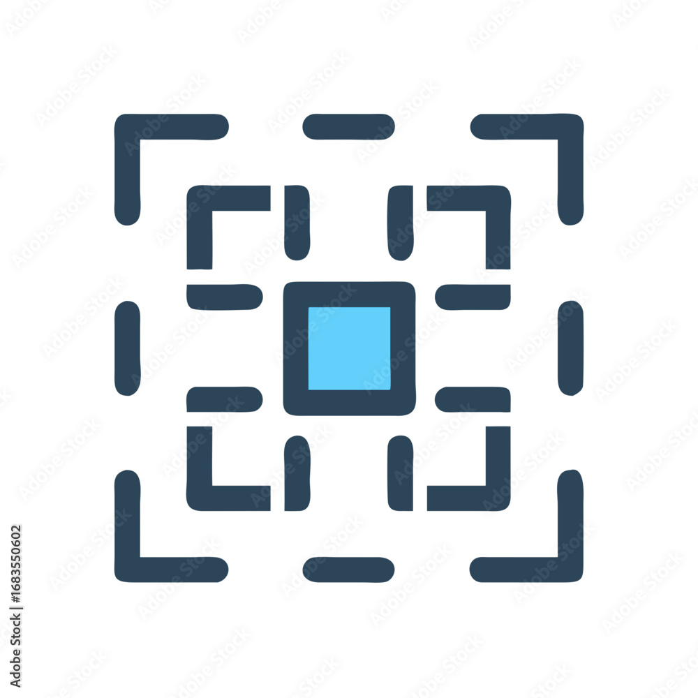 Poster abstract square grid with central light blue square shape