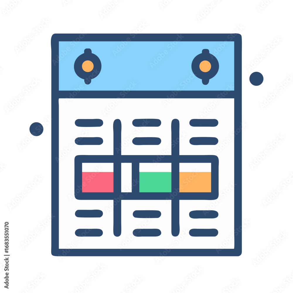 Aufkleber flat calendar icon with highlighted color-coded schedule blocks