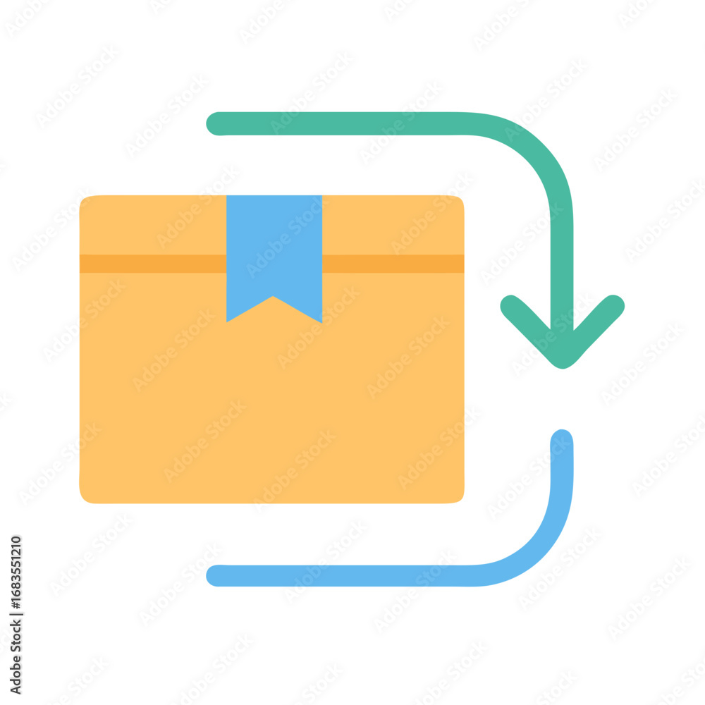 Poster simple flat design of box with arrows illustrating return