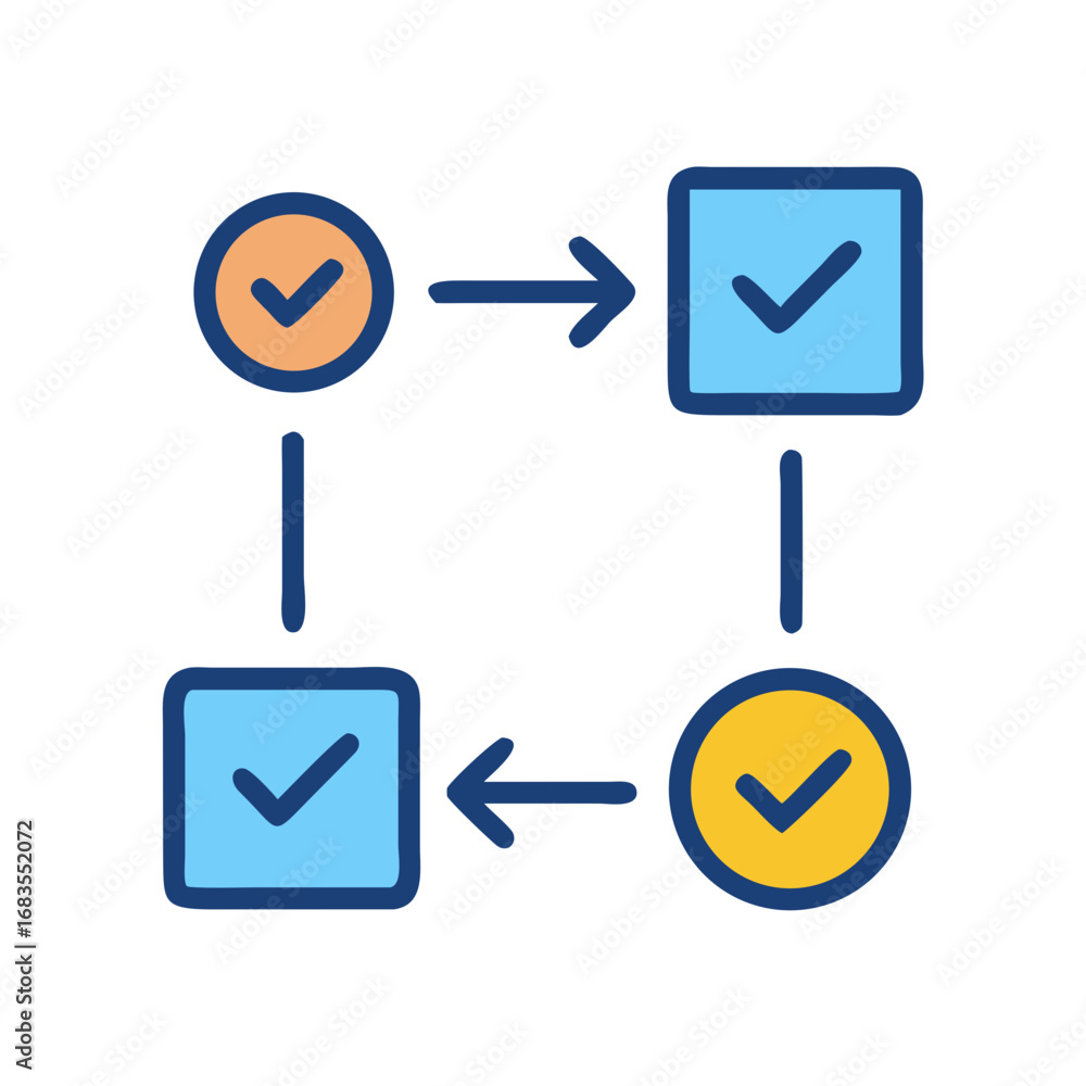 Poster cycle of tasks with completed check mark icons process