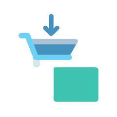 Shopping cart with downward arrow into product box icon