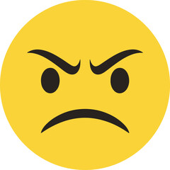 A simple yet expressive yellow circle emoticon dominates the frame. Its furrowed brows and downturned mouth clearly convey a feeling of anger or intense displeasure. 