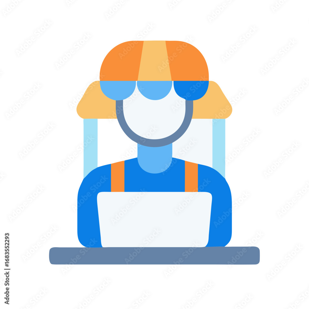 Poster isolated flat icon style image of person using laptop