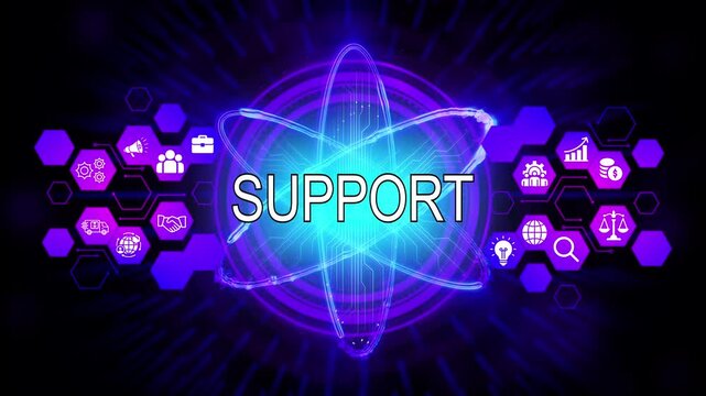 Futuristic Support Concept Digital Technology Illustration Business Solutions Innovation Network Collaboration Teamwork Assistance Global Support Services Modern Design