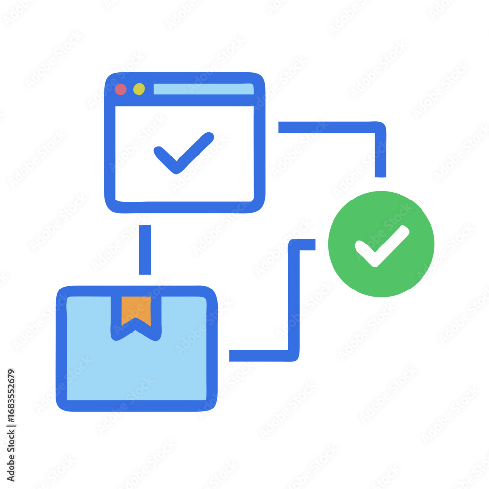 Poster order process with check marks and shipping box icon
