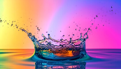 Vibrant splash of liquid against a rainbow gradient