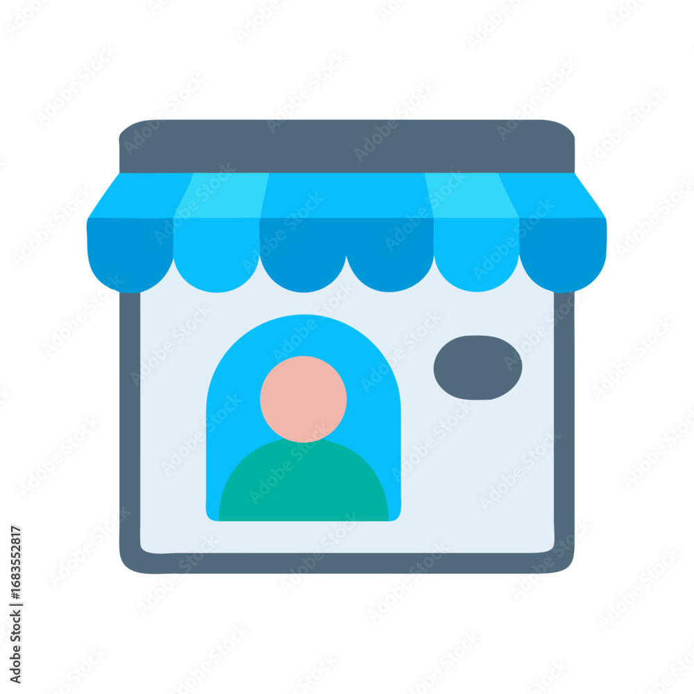 Poster stylized storefront vector icon with an avatar on display