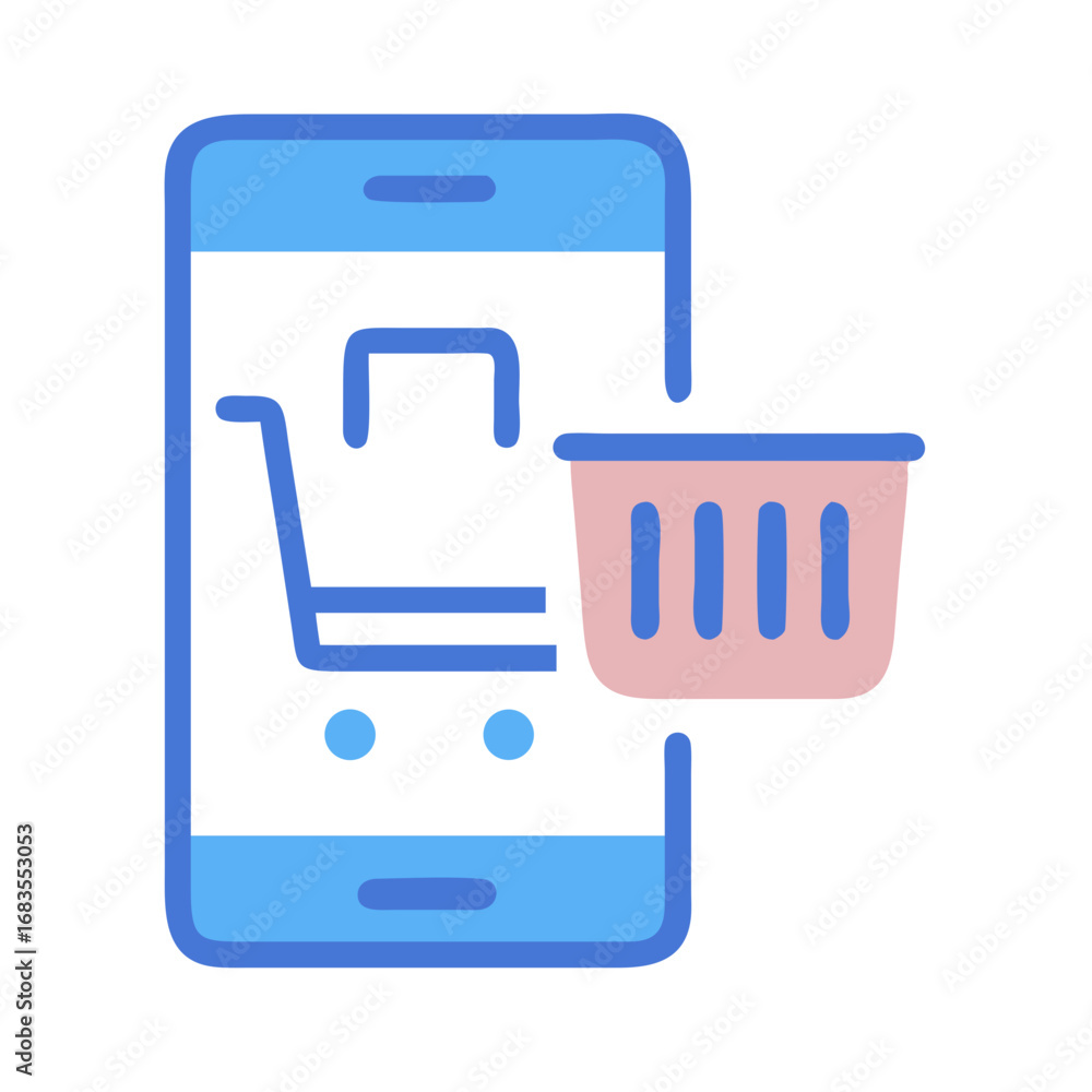 Poster mobile shopping app interface design with basket icon display
