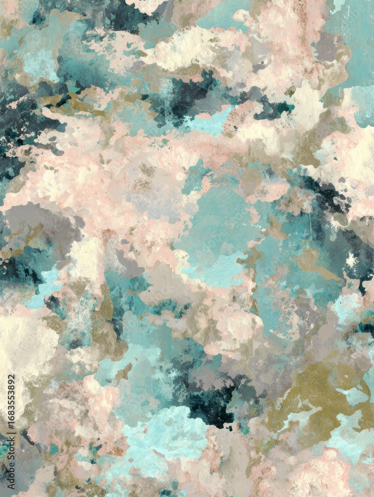 Aufkleber dynamic artwork displays an array of fluid shapes and soft pastel hues, creating a calming atmospher