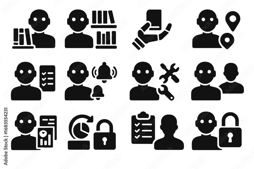 Aufkleber cataloging lending librarian vector icons generation notification support ai control icon backup