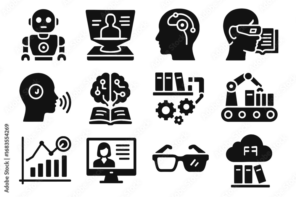 Aufkleber ai vector augmented analytics reality librarian icon shelves virtual smart display assistant