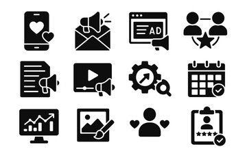 User gallery videos virtual icon seo social press promotional dashboard vector ads