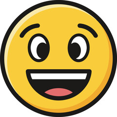 A cheerful pixel art smiley face. This digital illustration features a classic yellow emoticon with a wide, open mouth smile and expressive eyes.