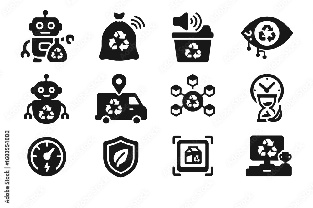 Poster collector smart compost vector icon item gamified sorting hub recycling blockchain icons