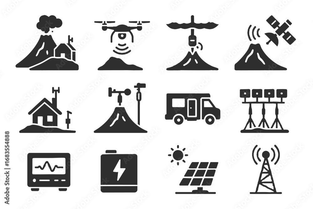 Poster station lab weather solar sensor monitoring icon underwater vector data volcanic