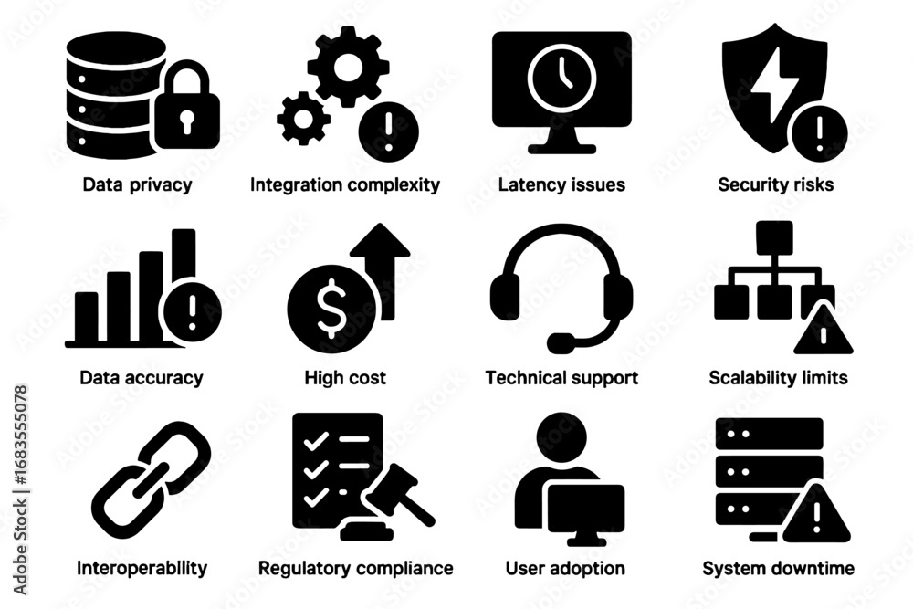 Aufkleber technical regulatory downtime accuracy compliance issues privacy twin icon virtual vector latency