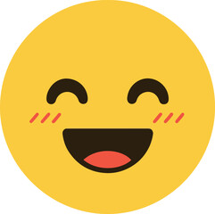 This vibrant pixel art illustration depicts a cheerful, cartoon-style smiley face with rosy cheeks and a wide, open mouth, expressing pure joy and happiness.