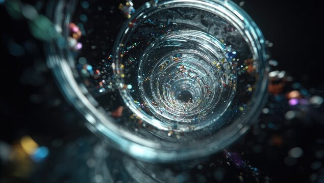 A swirling vortex of colorful confetti within a transparent tube - Powered by Adobe