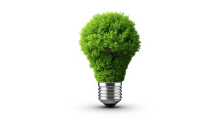 Eco-friendly lightbulb with a thriving green tree inside, symbolizing sustainability and ideas
