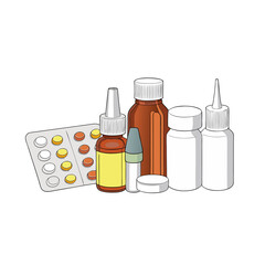 meds pills capsules blisters glass bottles on jpg on white background