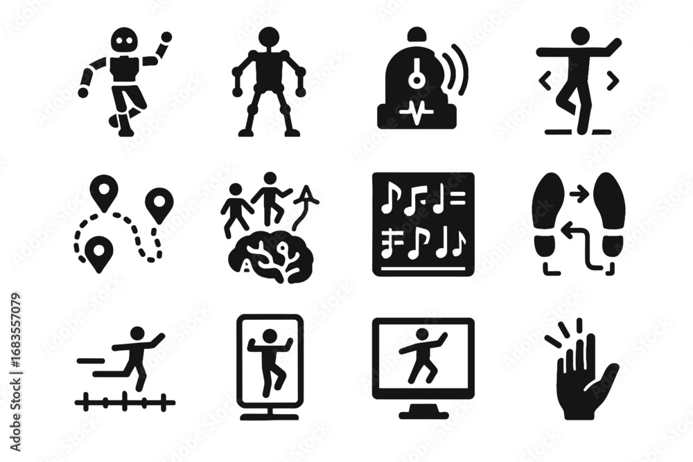 Poster smart steps ai vector capture choreo generation control icon motion dance icons
