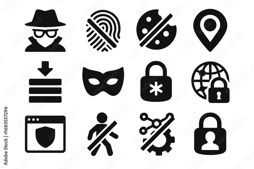 Poster icon no identity obscured tracking internet protection privacy fingerprint vector icons minimization