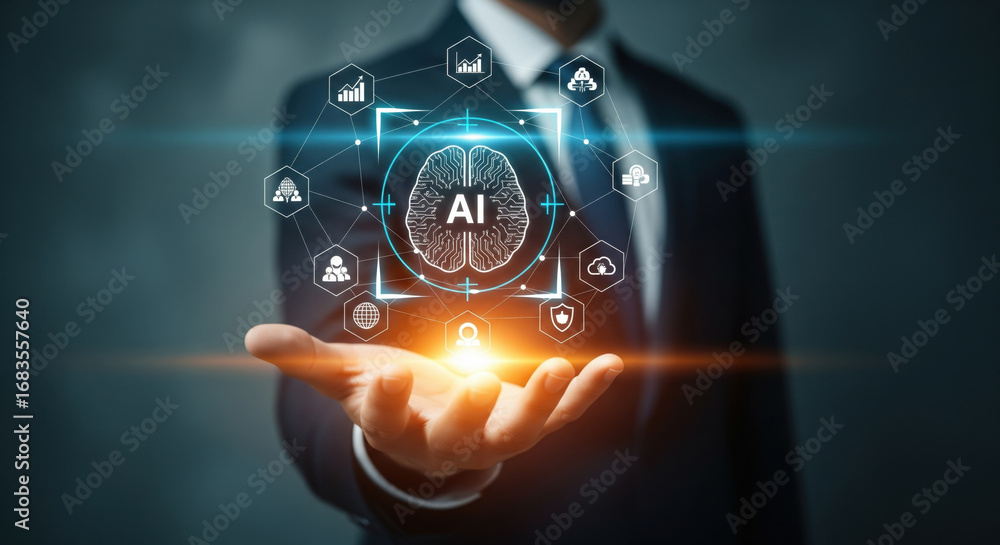 Poster an artificial intelligence technology innovation digital business futuristic data network concept in