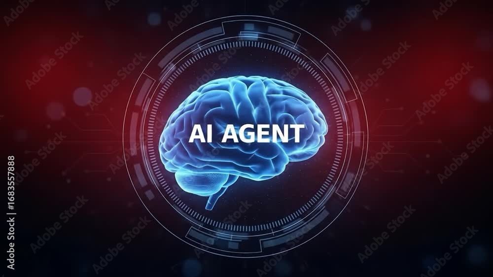 Aufkleber ai agent brain with futuristic hud artificial intelligence