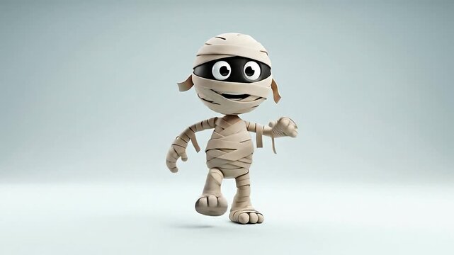 Cartoon Baby Mummy Character Illustration for Kids Entertainment, Halloween Parties, Children's Costumes, and Creativity Themes, Featuring a Playful and Friendly Animated Mummy with Big Expressive