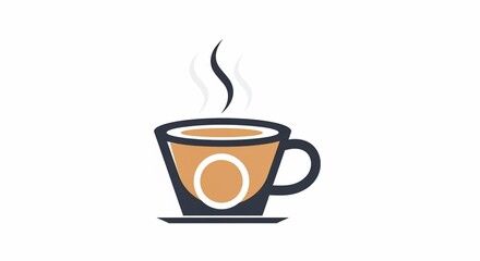 Obraz premium Stylized illustration of a steaming cup of coffee or tea, featuring a simple design with a circular element.