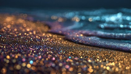 Glimmering beach at the edge of a mystical ocean