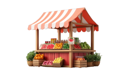 Cartoonish fruit stand, colorful and stylized