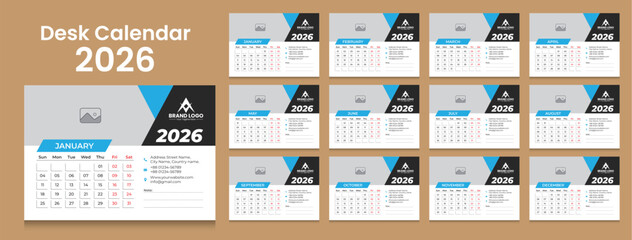 Stylish Monthly Desk Calendar Template 2026