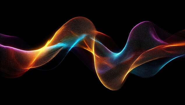 Abstract glowing, wavy lines of vibrant colors against a black background