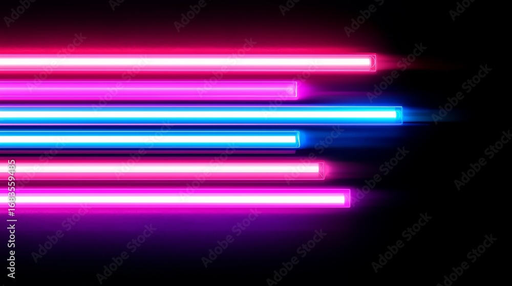 Poster row of neon lights with a blue stripe in the middle, creating a colorful and vibrant display. the li