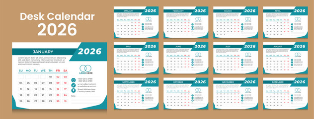 Stylish Monthly Desk Calendar Template 2026